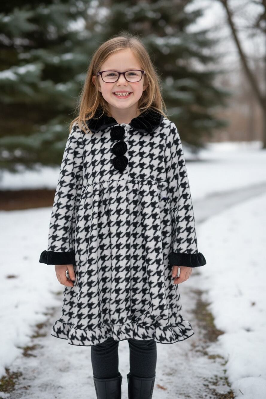 Black White Goodlad Girls Coat Dress Sz 6X Velvet Long Sleeve Ruffles Whimsy